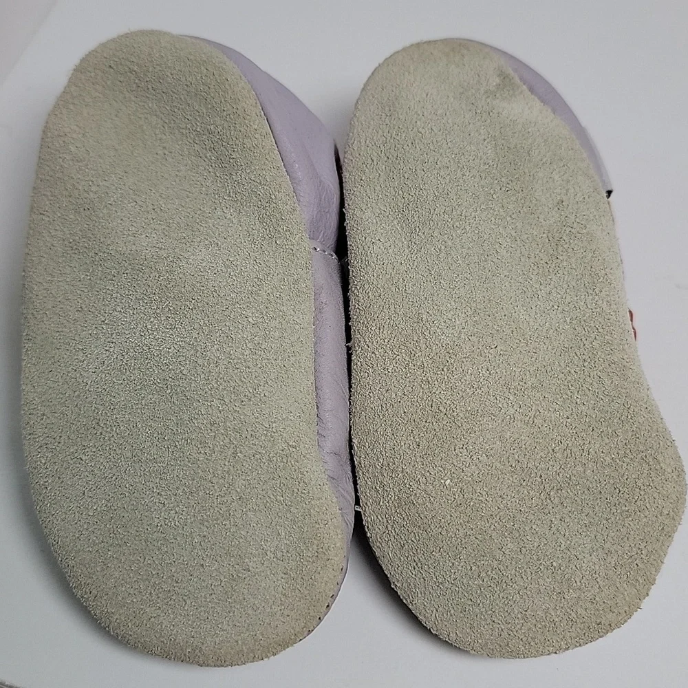 MiniStar Booties Moccasin Shoes Infant Baby Toddler Leather Hearts Purple Pink S